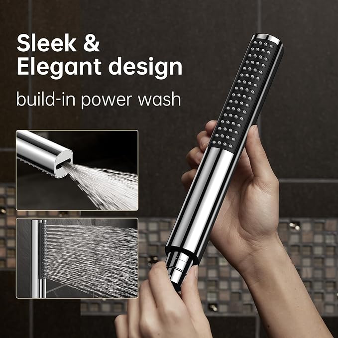 Veken 10'' All Metal Rain Shower Head with Handheld Spray Combo, Hand Held Bathroom Showerhead Combo with Extension Arm, Dual shower with Power Wash, Adjustable Rainfall Shower Head, Chrome