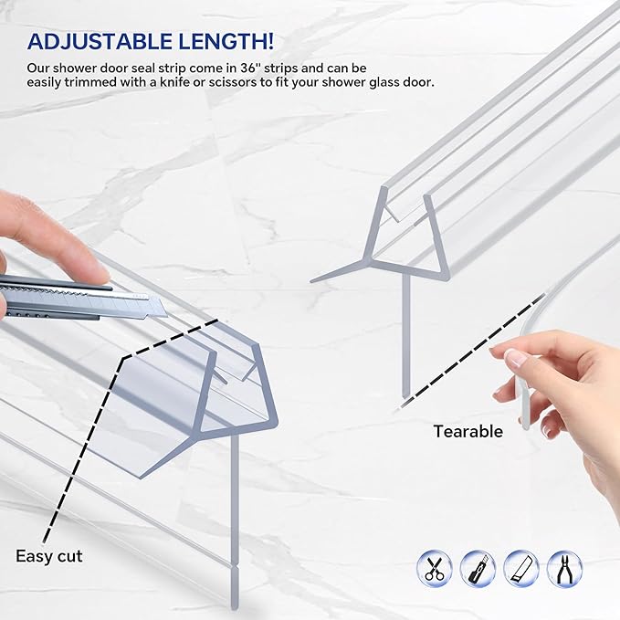 2-Pack Frameless Shower Door Bottom Seal (1/4" X 36") Clear Glass Seal Strip Shower Door Sweep - Stop Shower Leaks