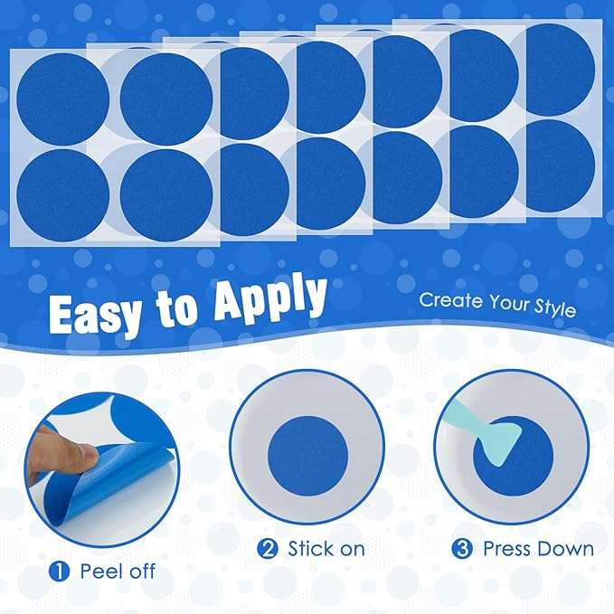 S&X 24 Pcs Non Slip Shower Stickers (Large 4" Round), Blue Anti Slip Grip Decals, High Traction Bathtub Dots, Durable Grit Stickers for Kids & Family Safety with Scraper