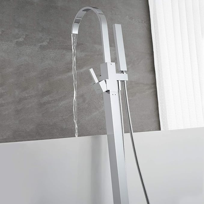 Freestanding Tub Filler Bathtub Faucet Chrome Floor Mounted Faucets with Hand Shower