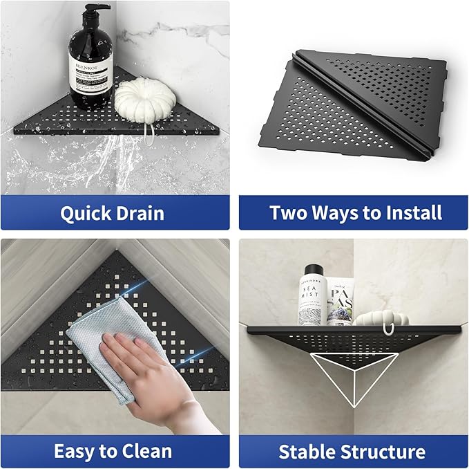 Corner Shower Shelves, 10" Matte Black 304 Stainless Steel Recessed Shelf for Bathroom, Grout in Shelf for Tiled Wall 2 Pack