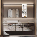 64IN Modern Bathroom Vanity with Sink - Bathroom Vanity with 2 Drawer Organizer, LED Mirror Lights & Defogging Function | Wall - Mounted Vanity with Silver Sink Faucet