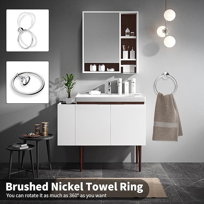 Newfun 8-Pieces 24" Bathroom Hardware Set, Bathroom Accessory Set, Includes 24" Adjustable Bath Towel Bar, Towel Rings Wall Mounted, Toilet Paper Holder, Robe Towel Hooks (Polished Chrome)