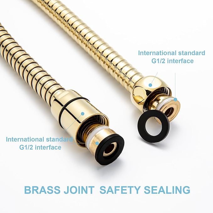 OFFO Shower Hose, 60 in Kink Free Stainless Steel Shower Hose Attachment Electroplating Handheld Shower Head Hose Flex Hoses Extension with Brass Insert & Nut for Pet Bathing Cleaning, Gold