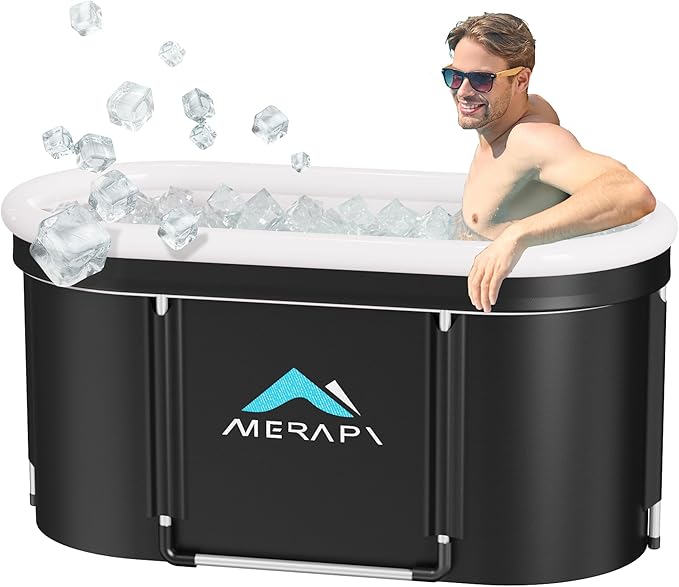 Merapi XL 131 Gal Large Oval Ice Bath Tub for Athletes – Portable Cold Plunge Tub for Recovery, Foldable Multi-Layered Ice Bath for Home Gyms, Outdoor Use, and Family Cold Therapy