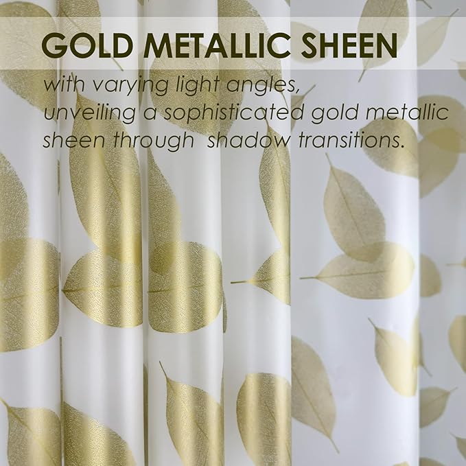 Plastic Shower Curtain Liner, Waterproof Printed PEVA Shower Curtain with Design, Gold Leaf Pattern, Rustproof Grommets, Standard Size 70x72 Bathtub Curtain for Bathroom (Pack of 1)
