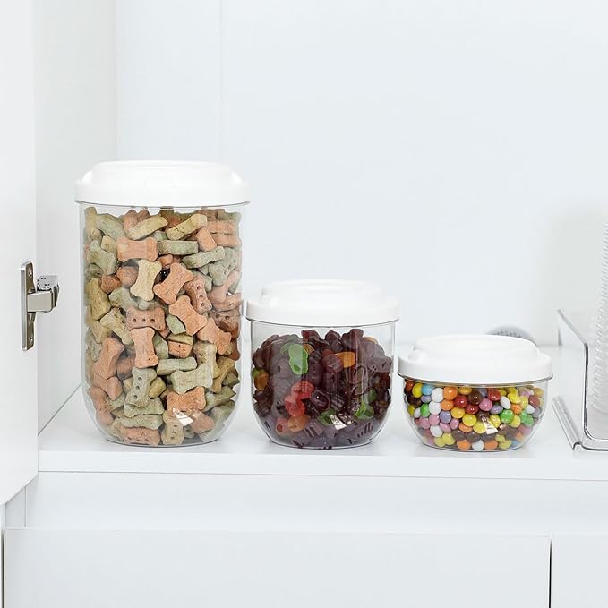 FABROK 6 Pack Candy Storage Organizer with Lid, Plastic Cookie Storage Jar for desk, Clear Plastic Container Canister for Laundry, Kitchen, Bathroom