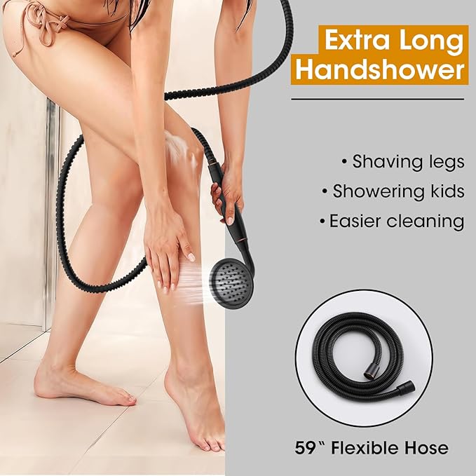 Freestanding Tub Faucet, Floor Mount Tub Faucet Oil Rubbed Bronze High Flow Tub Filler, Roman Tub Faucet with Antique Handheld, Swivel Gooseneck Spout Shower Mixer Taps (B2311-ORB)