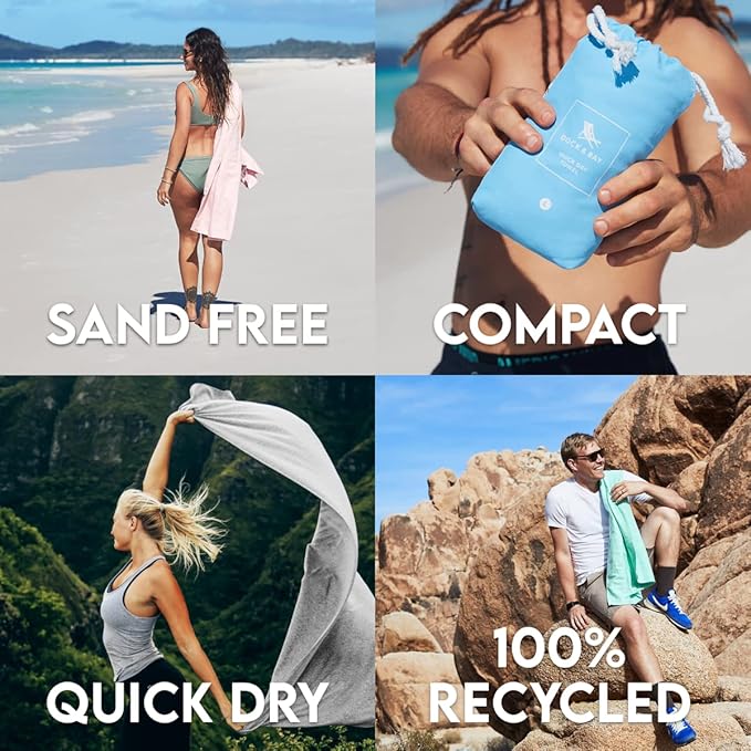 Dock & Bay Beach Towel - Quick Dry, Sand Free - Compact, Lightweight - 100% Recycled - Includes Bag - Essential - Rainforest Green, Extra Large (200x90cm, 78x35)