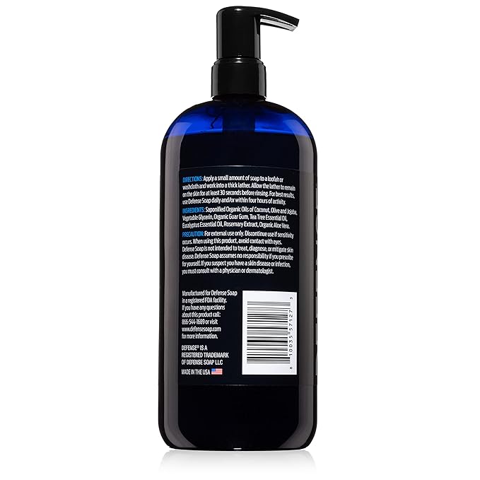 Defense Soap Tea Tree Body Wash | All Natural Organic Shower Soap for Athletes | Odor Control & Skin Fungal Protection for Sports, Post Workout & Recovery - 32 oz