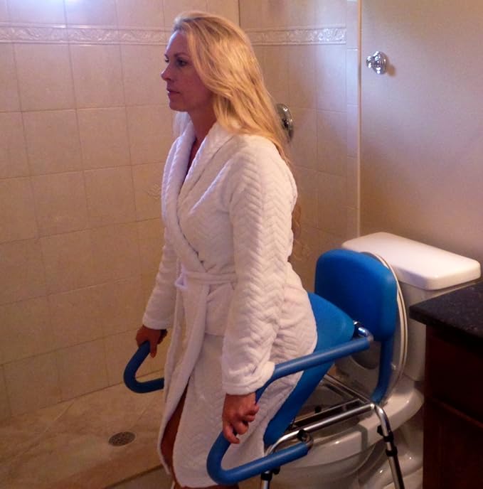 Platinum Health GentleBoost Uplift Raised Toilet Seat with Handles, Padded Bedside Commode Chair for Toilet (Blue) (330lb. Capacity)