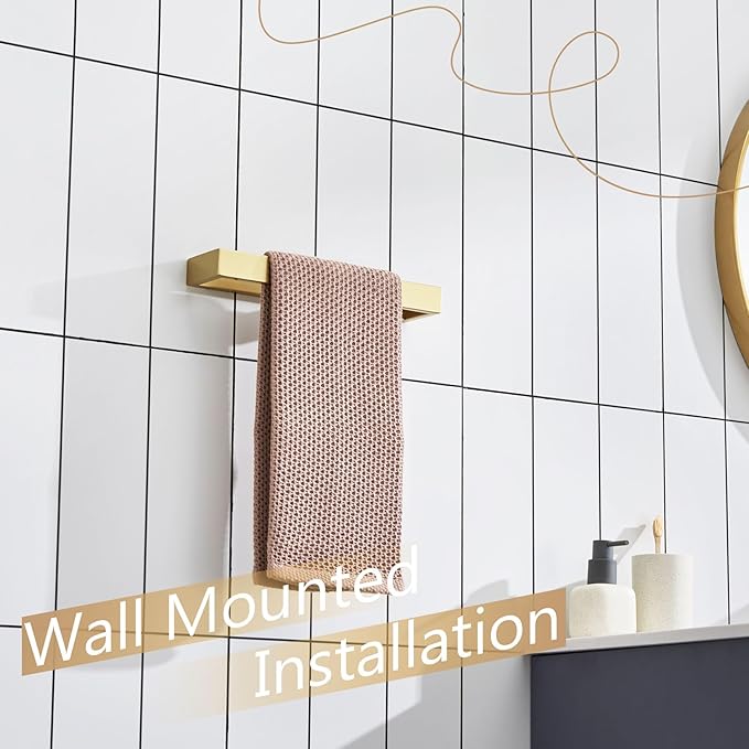 KOKOSIRI Towel Bar Brushed Gold Hand Towel Holder 12 Inch Kitchen Towel Hanger Rack Stainless Steel Bathroom Hardware Wall Mounted, 1 Pack B4008BG-L12