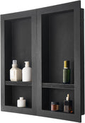 VEVOR Shower Niche, 16 x 32 inch + 16 x 32 inch Recessed Wall Niche with Movable Shelf, 4 inch Thick Modern Soap&Shampoo Storage Organizer,Square Corners,Sealed Waterproof,Black for Bathroom Shower