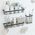 Shower Caddy Organizer with Hooks,Self Adhesive Bathroom Shelves,Shower Shelves,No Drilling Bathroom Organizers and Storage,Perfect for RV, Apartment, Home Decor,3 Pack Black