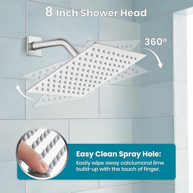 gotonovo Shower System with Tub Spout Wall Mounted Rain Shower Head and Handle Combo Shower Faucet Set with Valve, 8 Inch, Polish Chrome