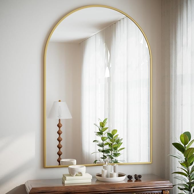 HARRITPURE Arched Bathroom Mirror - 32"x48" Gold Large Wall Mounted Vanity Mirror Aluminum Alloy Frame Arch Wall Mirror for Living Room, Bedroom and Entryway