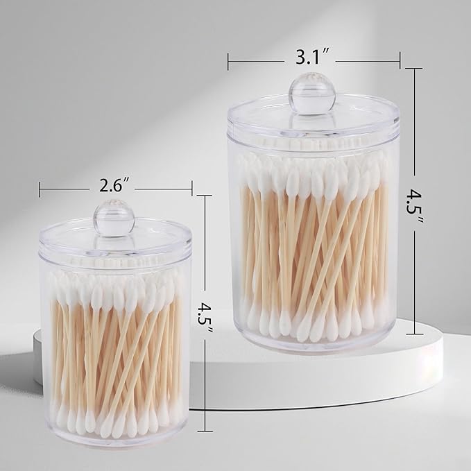 2 Pack Qtip Holder Dispenser,Bathroom Canisters Apothecary Jar Set, Acrylic Vanity Makeup Storage Organizer Set,10 and 12 oz