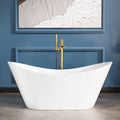 Sarlai 59 Inch Acrylic Freestanding Soaking Bathtub Contemporary Soaking White Tub Stand Alone Ergonomic Bathtub with Chrome Drain and Overflow