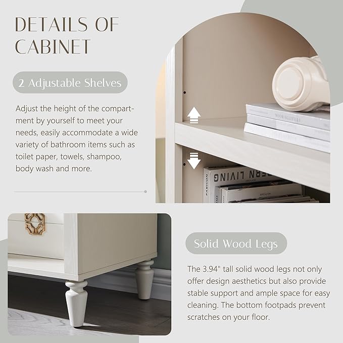 76" Tall Arched Bathroom Storage Cabinet, 5 Tiers Large Farmhouse Arched Cabinet w/Adjustable Shelves, Modern Wooden Storage Cabinet for Bathroom, Living Room, Entryway, Study Room (Cream)