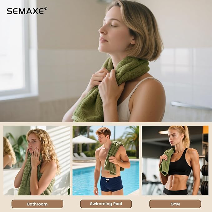 SEMAXE Sage Green Hand Towels for Bathroom, 100% Cotton Towels with Hanging Loops, Soft and Highly Absorbent, 4 Pack Hand Towel Set for Gym, Shower, Hotel, Spa and Kitchen