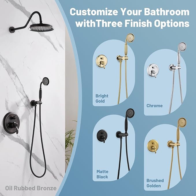 Antique Shower Head Faucet Set,Oil Rubbed Bronze Vintage Wall Mount Shower Faucets Combo With Handheld Spray,Bathroom Rainfall Shower System Trim Kit With Brass Pressure Balance Valve & 9''Shower Head