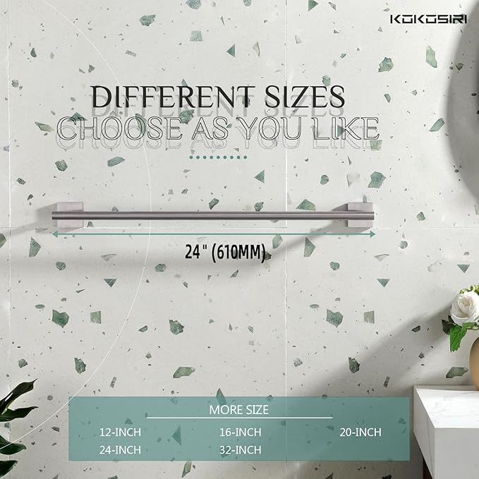 KOKOSIRI Towel Holder Bathroom Accessories Towel Bar for Bath Kitchen Necklace Holder 24 Inch, 2 Pack Brushed Nickel Stainless Steel B4005BR-L24-P2