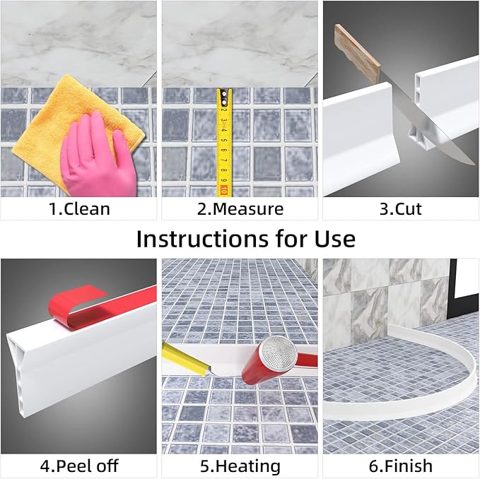 3" High Shower Threshold Water Dam 118 IN Collapsible Shower Water Splash Guard for Curbless Shower Threshold Barrier Water Stopper for Wet and Dry Separation Bathroom and Kitchen (White)