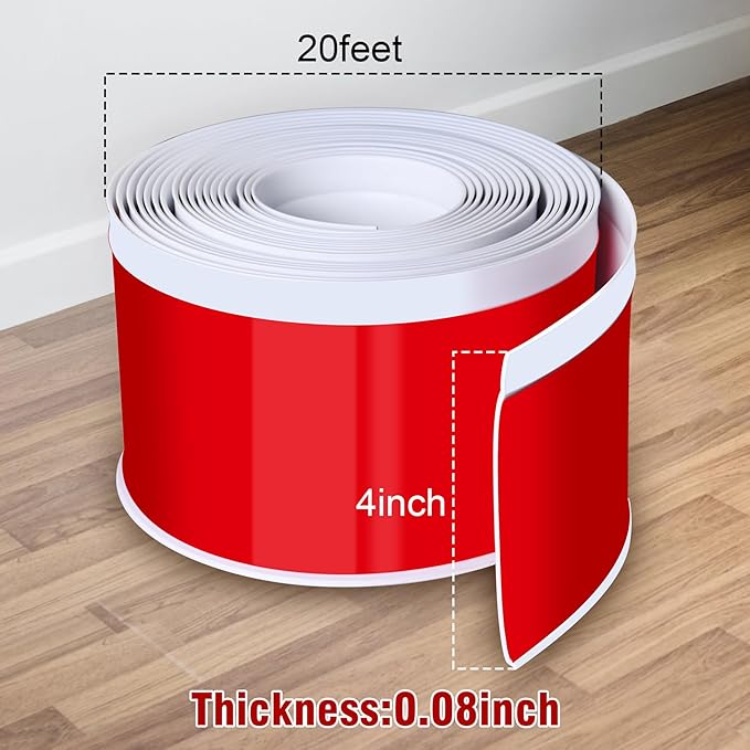 Vinyl Baseboard Molding Trim 4 Inch x 20 Feet Peel and Stick Baseboard Trim Flexible PVC Cove Base Moulding Self-Adhesive Trim for Garage Bathroom Cabinet Floor Walls, White