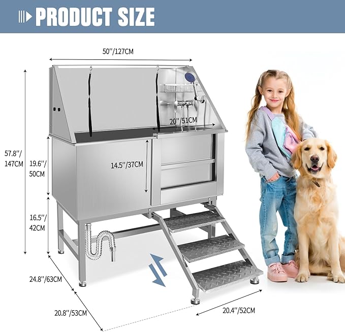 Dog Washing Station Large Dogs Grooming Tub Professional Stainless Steel Dog Bathtubs Bathing Tub Pet Washing Station For Home With Steps