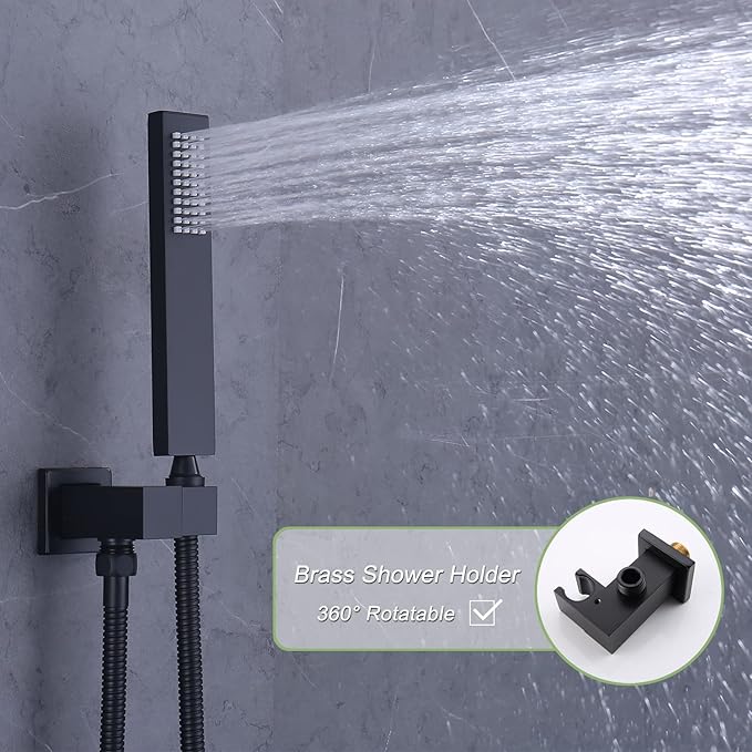 Matte Black Digital Display Shower System with 16X24 inch Ceiling Mounted Shower Head(Rain&Waterfall Modes), with Handheld Spray and 6 PCS Dual Modes Body Jet