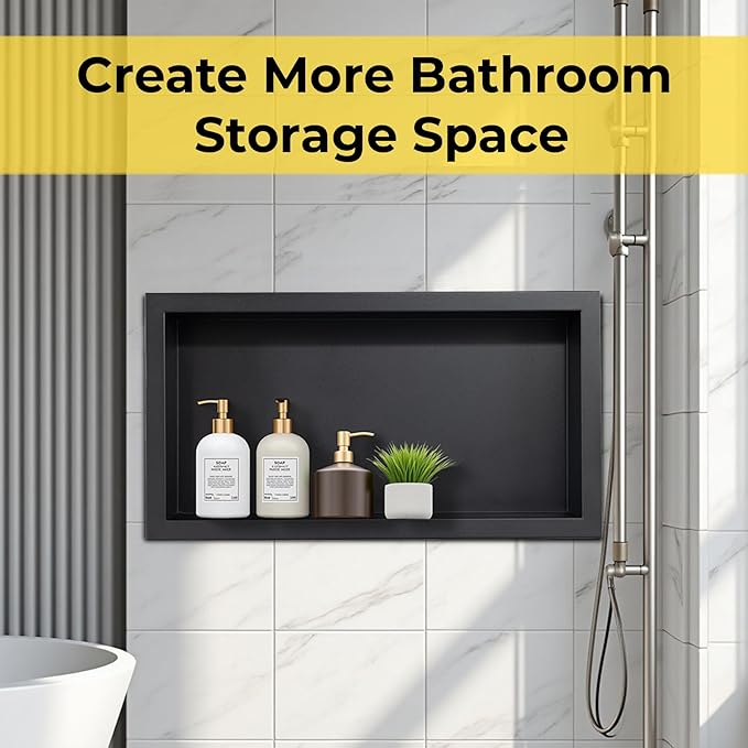 Stainless Steel Shower Niche No Tile Needed Recessed, 24" x 12" Recessed Wall Niche Shelf for Bathroom Storage Black