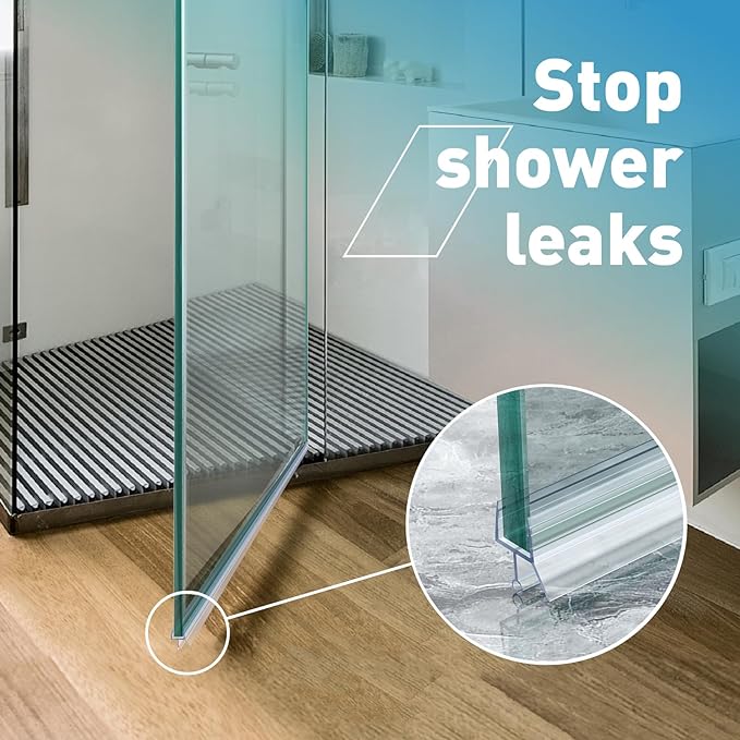 Shower Door Bottom Seal,2 PCS 1/2" X 36" Shower Door Sweep for 1/2 Inch Glass,Frameless Glass Door Seal Strip to Seal 12mm Gap - Stop Shower Leaks and Create a Water Barrier