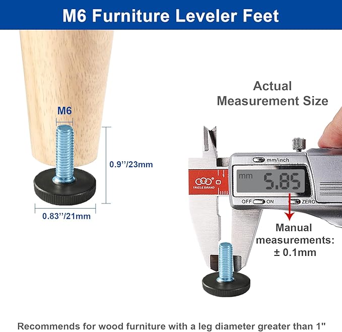 8 PCS M6 Thread Adjustable Furniture Levelers Screw in Threaded, Adjustable Levelers Feet Screw On Furniture Glide Leveling for Table, Chair, Furniture Legs