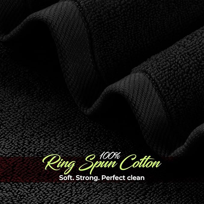 RIVERSIDE 12 Pack Washcloths - 12x12 Inches, 400 GSM, 100% Ring-Spun Cotton - Soft, Absorbent & Durable Face and Body Towels - for Bathroom, Spa, Gym, Makeup Removal & Everyday Use - Black