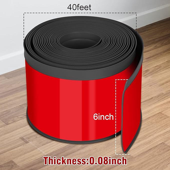Vinyl Baseboard Molding Trim 6 Inch x 40 Feet Peel and Stick Baseboard Trim Flexible PVC Cove Base Moulding Self-Adhesive Trim for Garage Bathroom Cabinet Floor Walls, Black