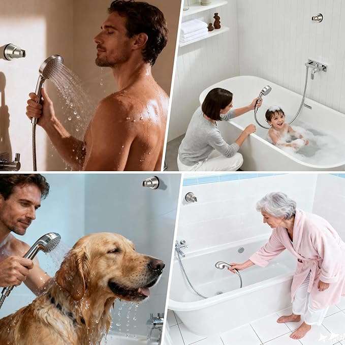 2 Pack Vacuum Suction Cup Shower Head Holder, Removable Shower Head Bracket, Height Adjustable Wall Mount ABS Plastic Suction Holder for Handheld Showerhead, Brushed Nickel
