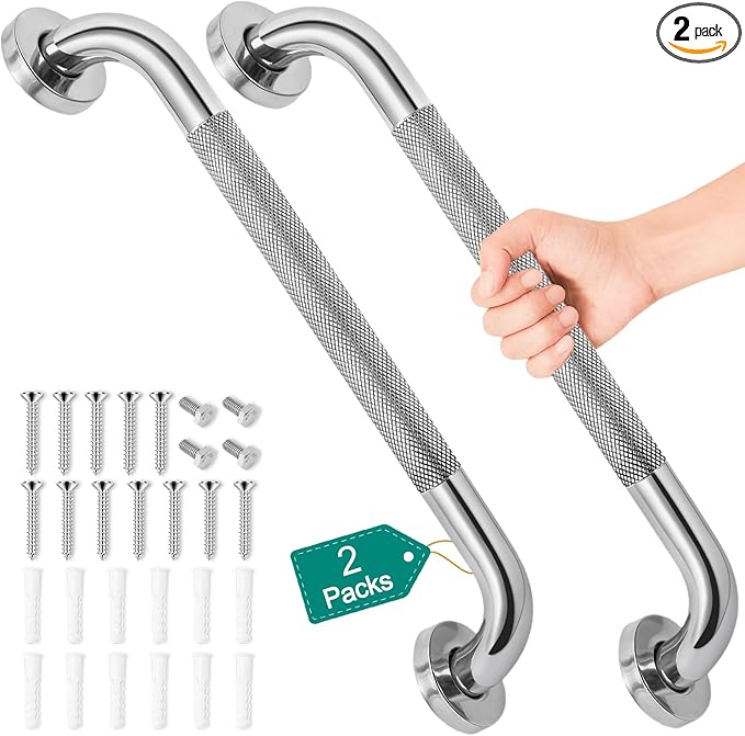 2 Pack 16 Inch Grab Bars for Bathtubs and Showers, Safety Bathroom Shower Grab Bars for Seniors Holds up to 500LBs, Handicap Grab Bars Stainless Steel, Anti Slip Shower Handle for Wall, Elderly