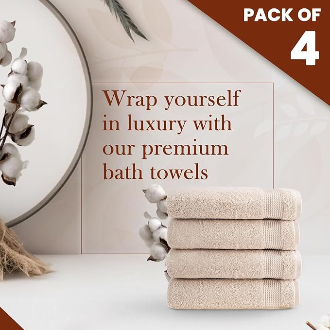 HALLEY Turkish Cotton Towels (Pack of 4) Bath Towels Super Soft Highly Absorbent 100% Cotton Towels for Bathroom and Kitchen for Mother’s Day (Ivory White)