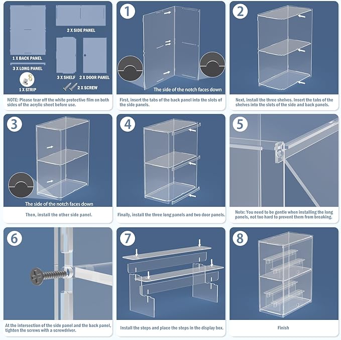 Choowin 2 Layer Clear Acrylic Display Case for Collectibles, Mini Figures, Pop Mart, Labubu, Sonny Angel, Smiski - Assemble Dustproof Acrylic Display Box with Door, Stand (12x4.9x14.4 inch)