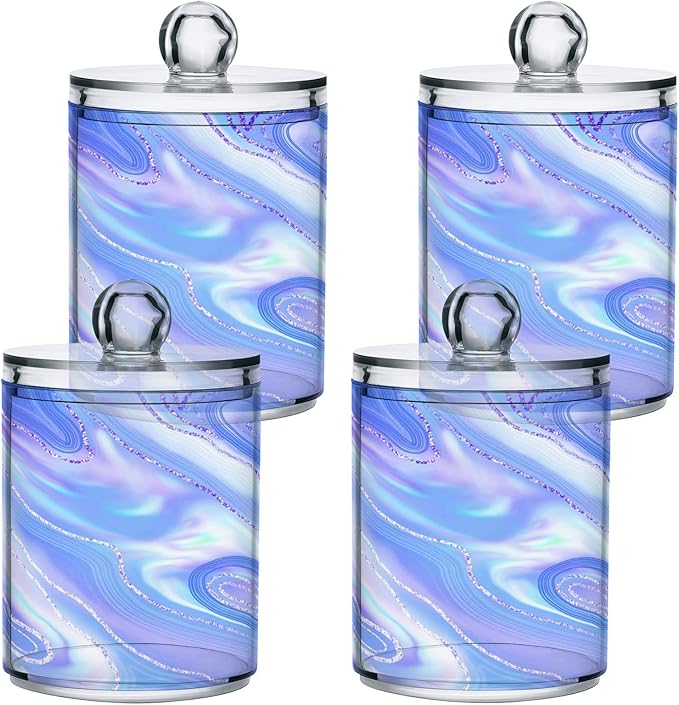 MNSRUU 2 Pack Qtip Holder Organizer Dispenser Liquid Shiny Blue Bathroom Storage Canister Cotton Ball Holder Bathroom Containers for Cotton Swabs/Pads/Floss