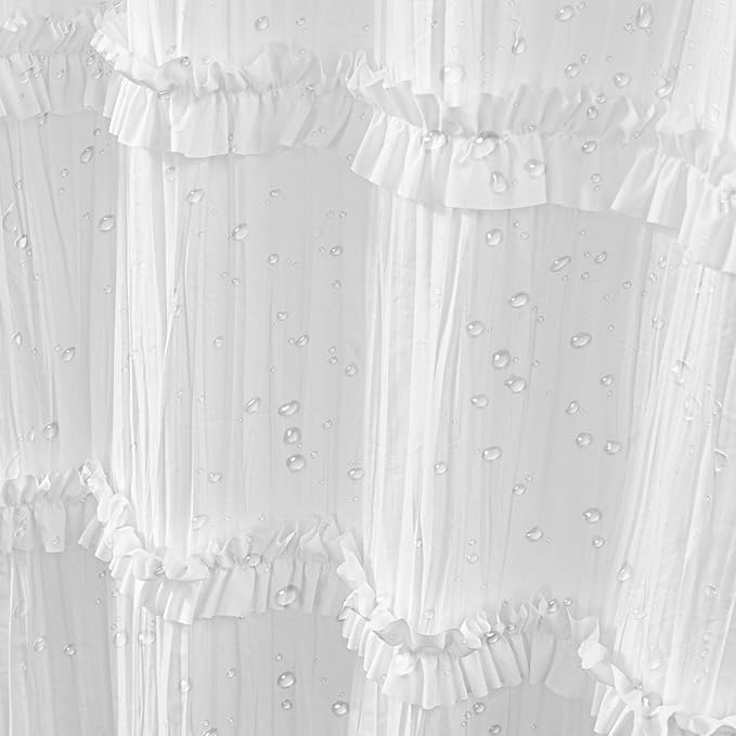 ROSERY No Hook Ruffle Shower Curtain with Snap in Fabric Liner Set, Ruched Vintage Farmhouse Shower Curtain for Bathroom with See Through Window, Ruffle Pattern, 71" W x 74" L