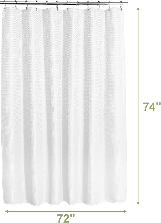 AmazerBath White Shower Curtain 72x74 Inches, Waffle Shower Curtains for Bathroom, Cloth Shower Curtain Fabric Heavy Duty 240GSM, Thick Bathroom Shower Curtains Hotel Quality, Premium Polyester