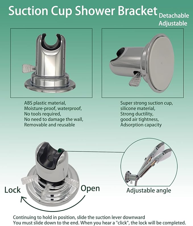RV Outdoor Shower Head Kit with Garden Hose Fitting and Suction Cup - RV Outside Shower - Easily Installed and Removed On Outside of Camper (Chrome, 100 Inches Hose)