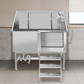 Stainless Steel Dog Cat Pet Grooming Bath Tub (w/Faucet, Sprayer, Shampoo Rack)