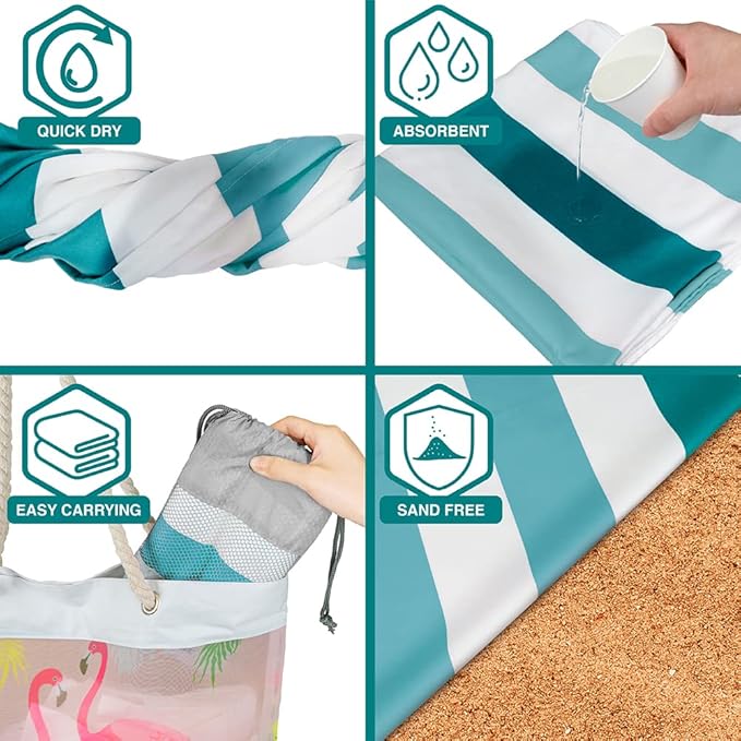 SUN CUBE Microfiber Beach Towel, Quick Dry Sand Free Beach Towel, Lightweight, Compact for Travel Swim Sports Camping, Packable Sand Resistant Towel Adult, Light Blue 60x30 Inches