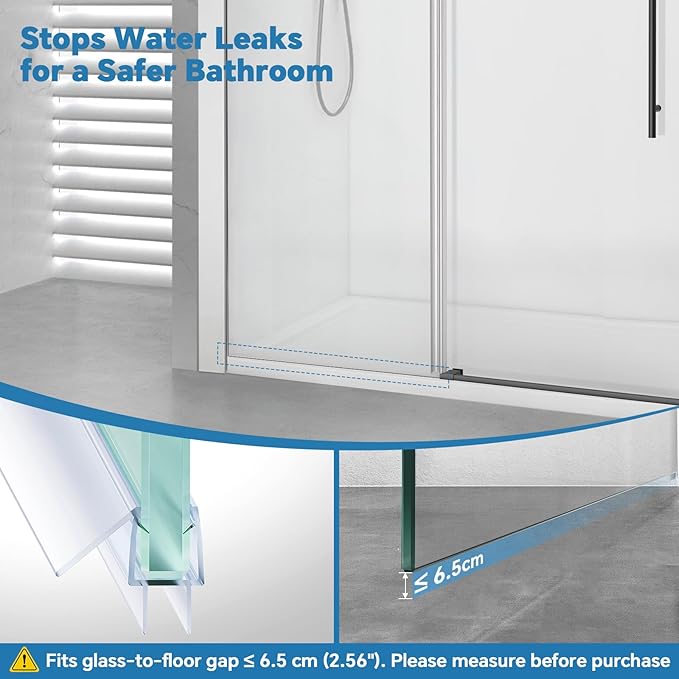 Shower Door Bottom Seal Strip, 2PCS Seal Strip, Clear PVC, 36" Length, Fits 10mm Thick Glass, Prevents Leaks, Easy Installation, No Adhesive Required (Clear, 39in for 3/8"(10mm) Door)