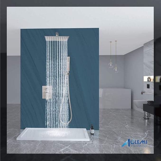 Aolemi Shower Faucet Set Rain Shower System with Handheld Spray Bathroom Shower Combo Rough-in Valve and Shower Trim Kit Included Brushed Nickel 10 Inch Wall Mount Shower Head