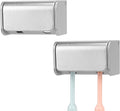 2 PCS Toothbrush Holder Wall Mounted with Cover for Bathroom, 2 Slots Toothbrush Storage Organizer for Shower, Self Adhesive Toothbrush Hanger Rack for Dorm, Cabinet (Brushed Silver)