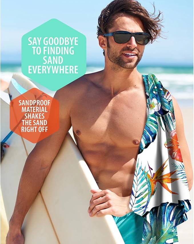 VENTURE 4TH Microfiber Beach Towel: Quick-Dry, Compact, Sand-Free, Absorbent, Sandproof and Lightweight - Perfect for Camping, Beach, and Roadtrips (Tropical Heat Design | 35x78 inches)