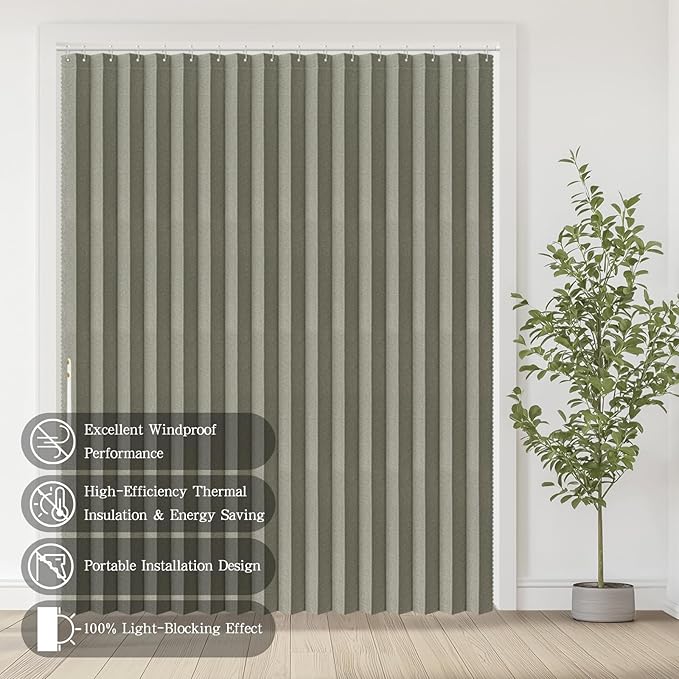 Accordian Door Curtain, 100% Blackout Folding Magnetic Doorway Curtains,Linen Style Closet Doors,for Room Divider,Privacy Protection（W72 x L78,Grey,1 Panel）